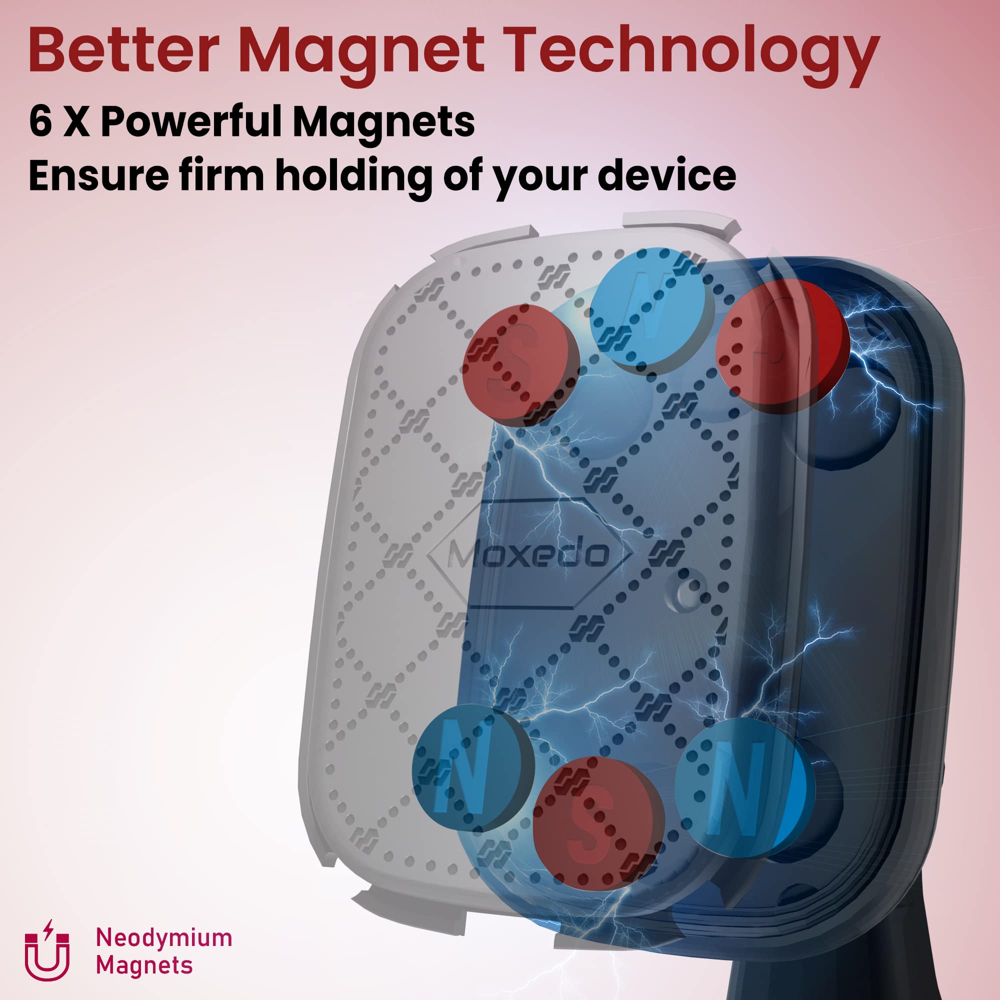 Moxedo Magnetic Car Mount Dashboard Phone Holder Suction Base Adjustable 360 Degree Rotation