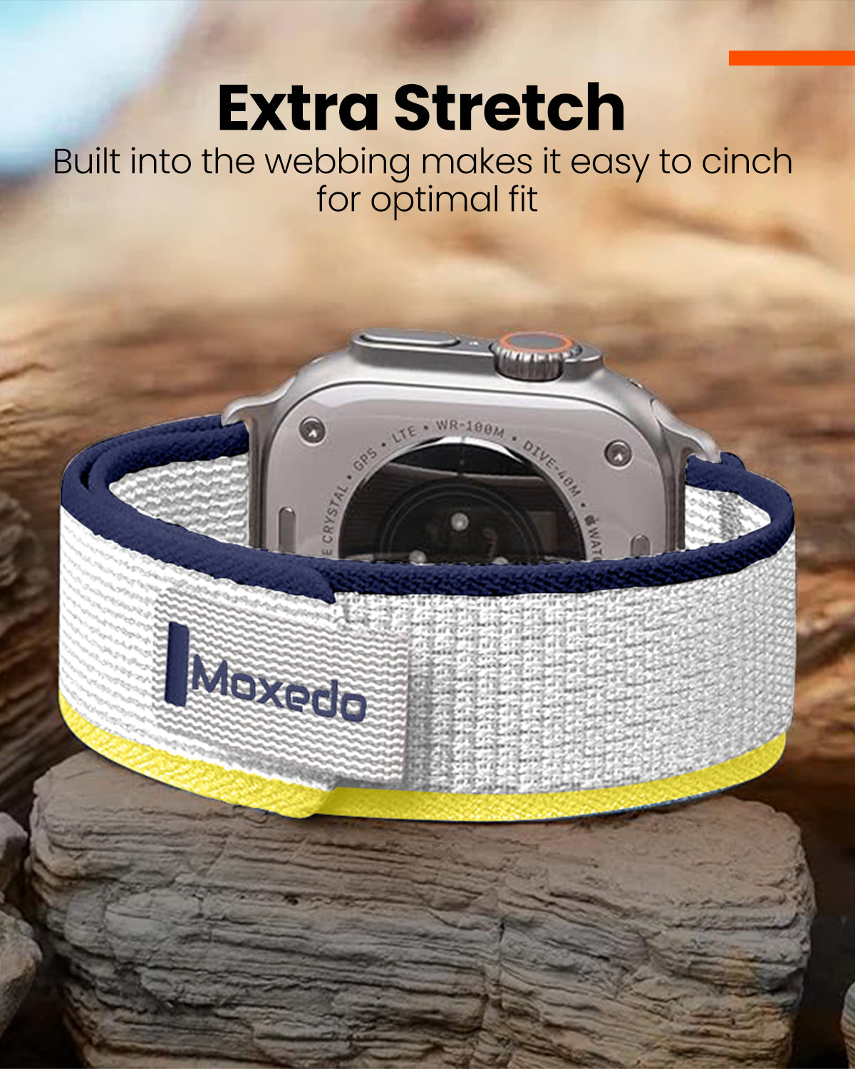 Moxedo Trail Loop Watch Band Adjustable Sports Nylon Woven with Convenient Pull Tab design for 44mm/45mm/49mm - Yellow/Navy