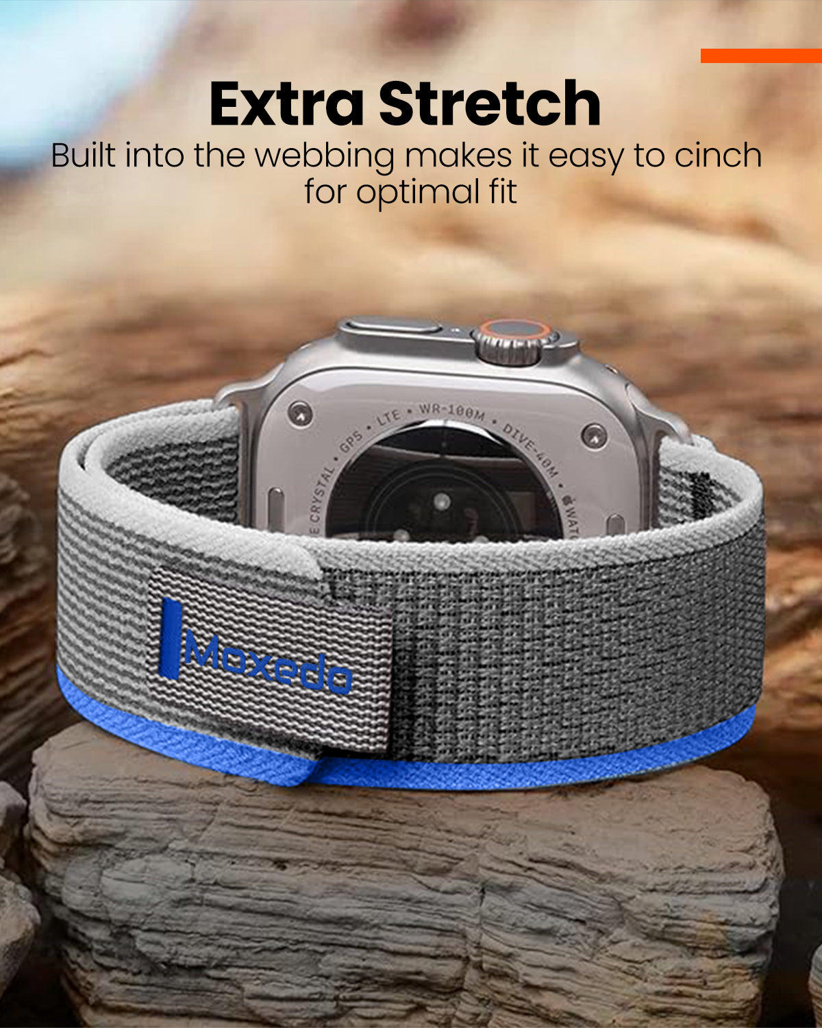 Moxedo Trail Loop Watch Band Adjustable Sports Nylon Woven with Convenient Pull Tab design for 44mm/45mm/49mm - Blue/Grey