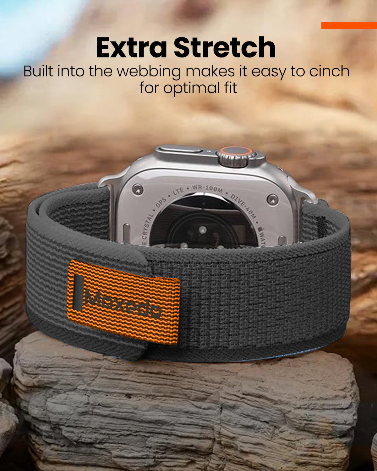 Moxedo Trail Loop Watch Band Adjustable Sports Nylon Woven with Convenient Pull Tab design for 44mm/45mm/49mm - Black/Grey