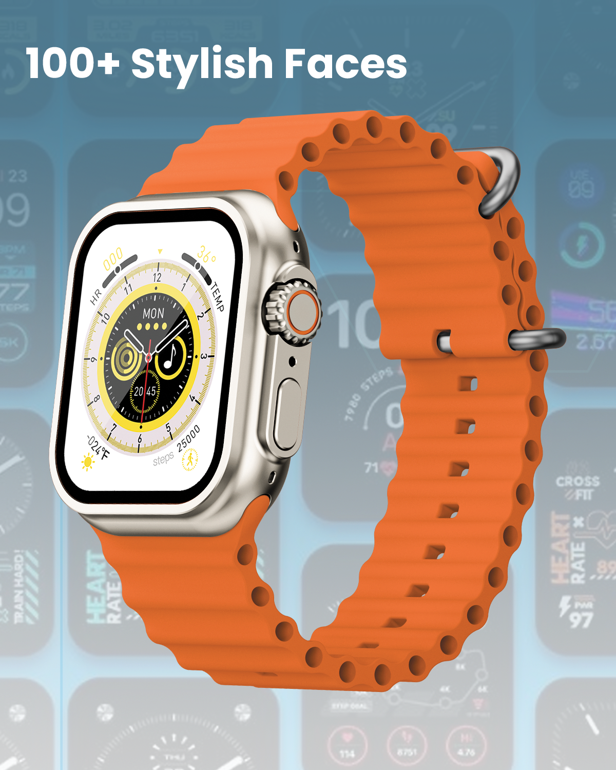 Moxedo Lexor Smart Watch for Android & iOS with 1.71" Super HD AMOLED Display Wireless Charging, Bluetooth Calling, Chat GPT, 100+ Sports Modes, Fitness & Health Tracker, IP67 Waterproof (Orange)