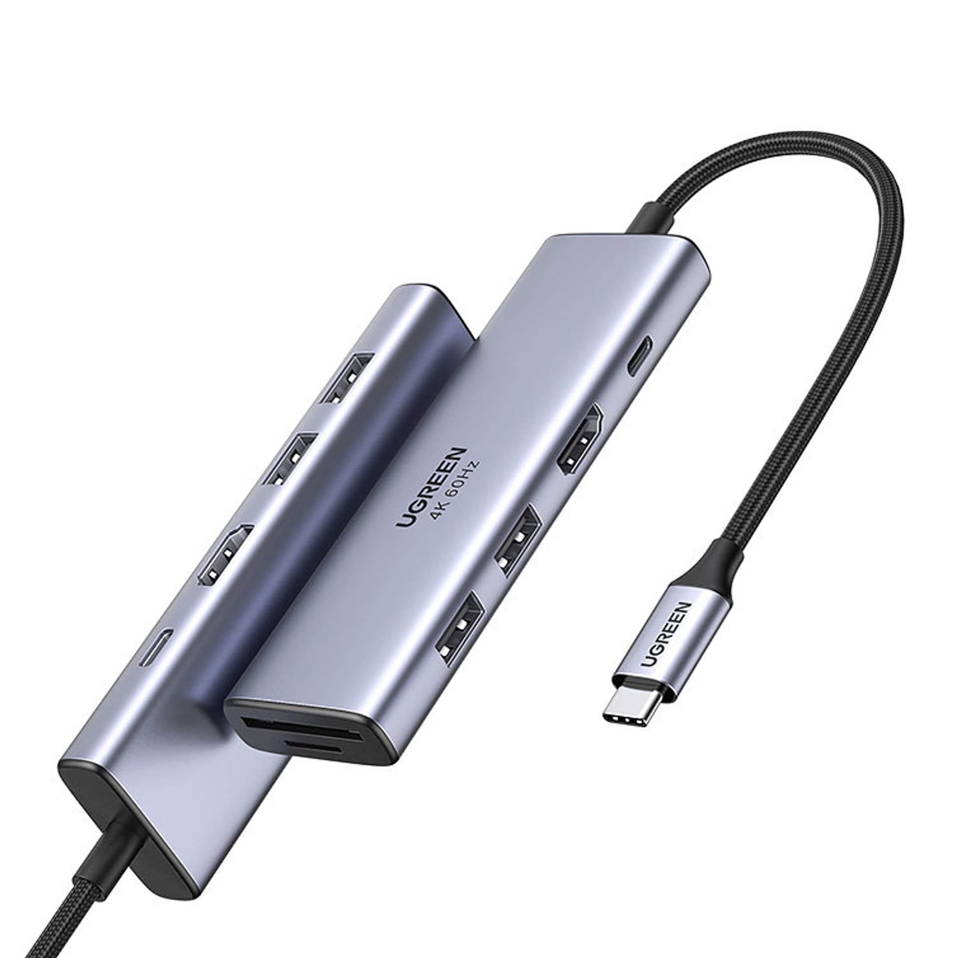 محول يوجرين 5 في 1 CM511، موزع USB-C إلى 2x USB،HDMI، USB-C، TF/SD (رمادي)