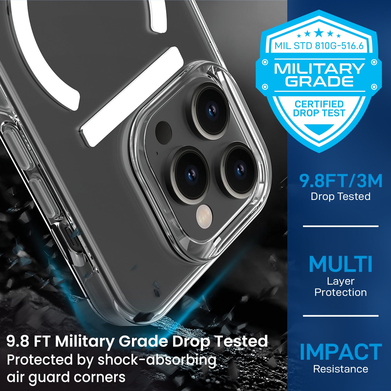 Remson Mag-X Magnetic Hybrid Protective Clear Case Military Grade Protection Compatible For iPhone 14 Pro - Clear