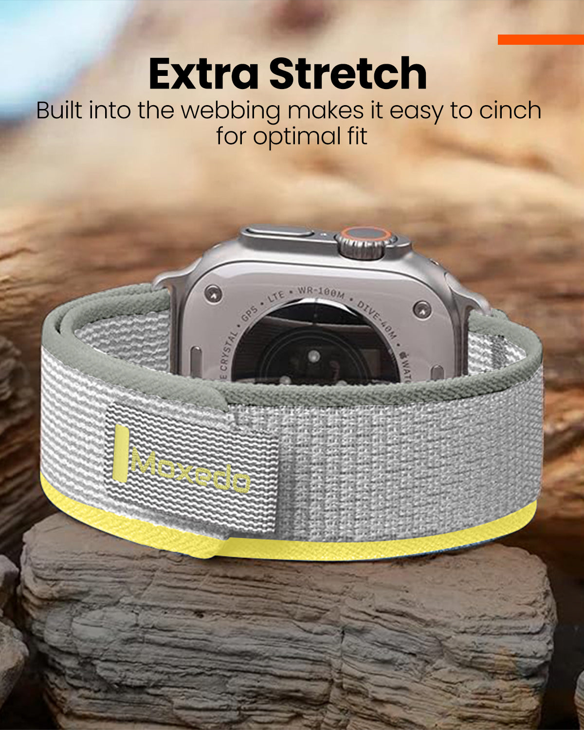 Moxedo  Trail Loop Watch Band Adjustable Sports Nylon Woven with Convenient Pull Tab design for 44mm/45mm/49mm - Yellow/Grey