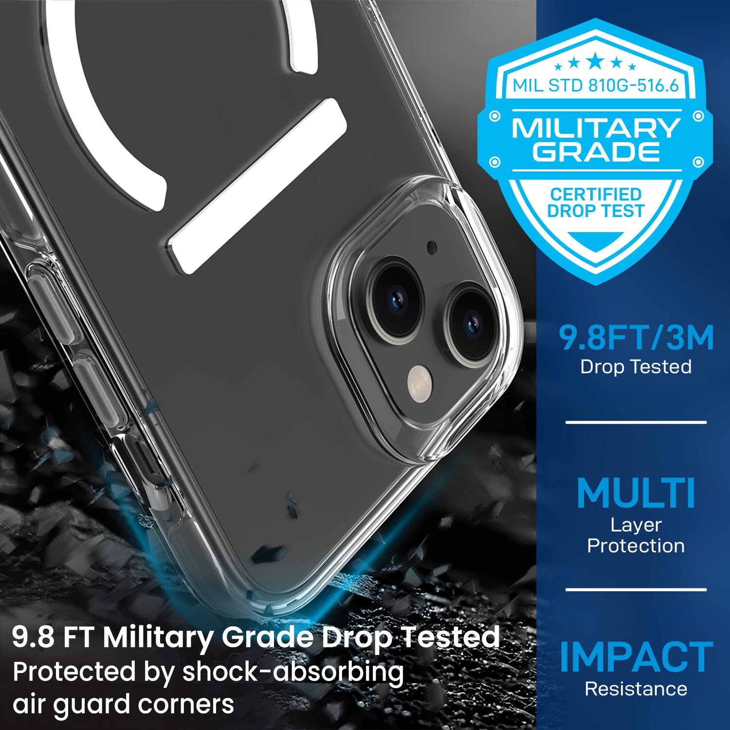 Remson Mag-X Magnetic Hybrid Protective Clear Case Military Grade Protection Compatible For iPhone 14 - Clear