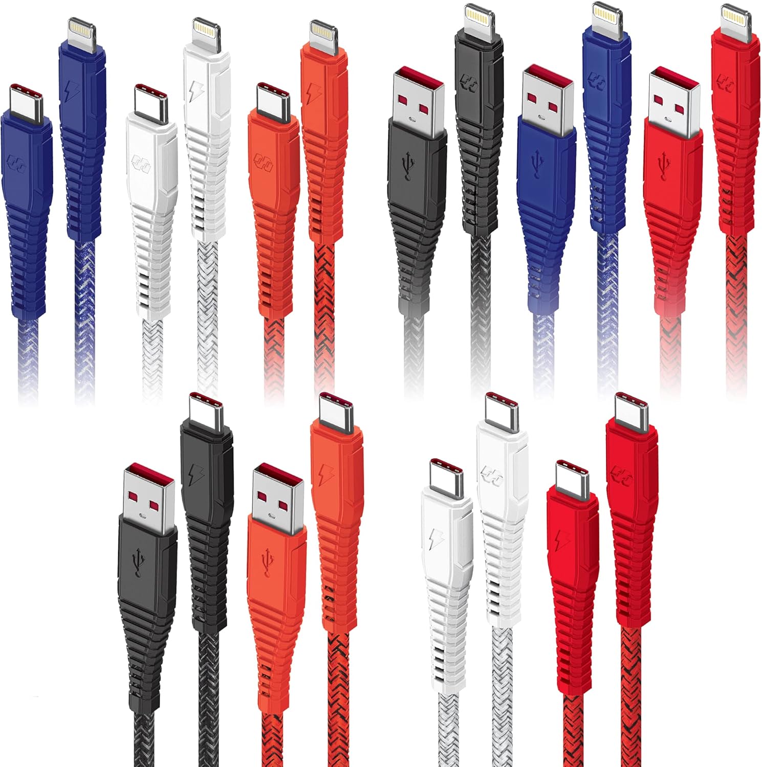 Moxedo Velox Ultimate All in One 10 Pack, Nylon Braided Fast Charge & Data Sync Cables USB-A to USB-C, USB-C to USB-C Compatible for iOS and Android Devices