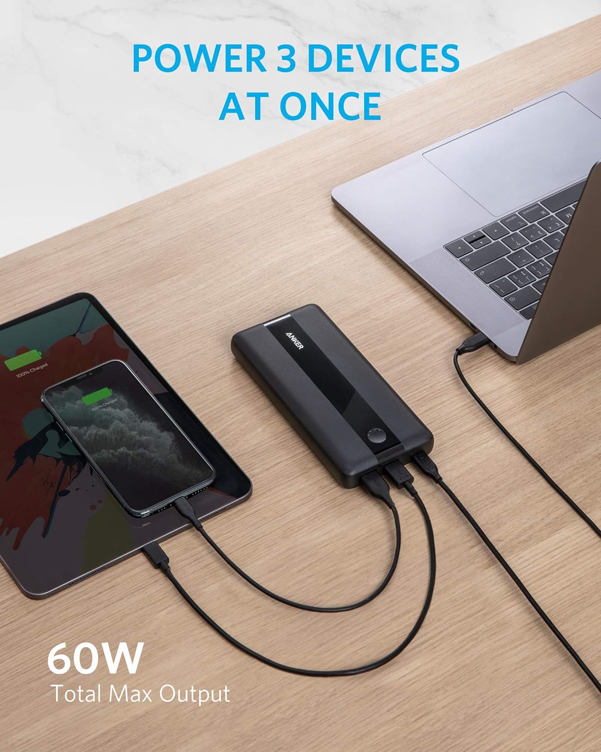 Anker Portable Charger, PowerCore III Elite 19200 60W Power Bank Bundle with 65W PD Wall Charger for USB C - Black