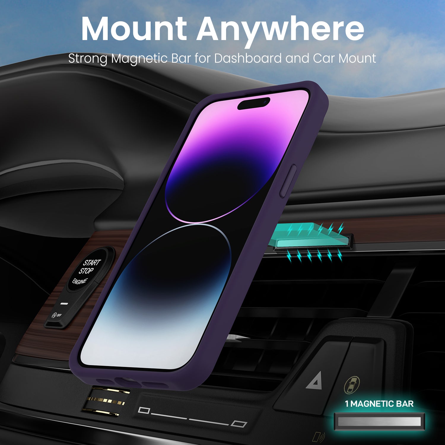 Remson Mag-X Magnetic Hybrid Protective Silicone Case Military Grade Protection Compatible For iPhone 14 Pro Max - Deep Purple