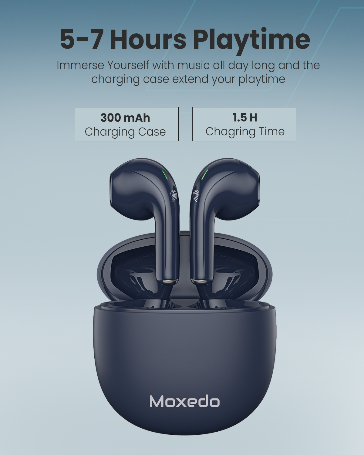 Moxedo S6 Earbuds Bluetooth 5.3, 7hrs Playtime, Enhanced Bass, Comfort Fit- Blue