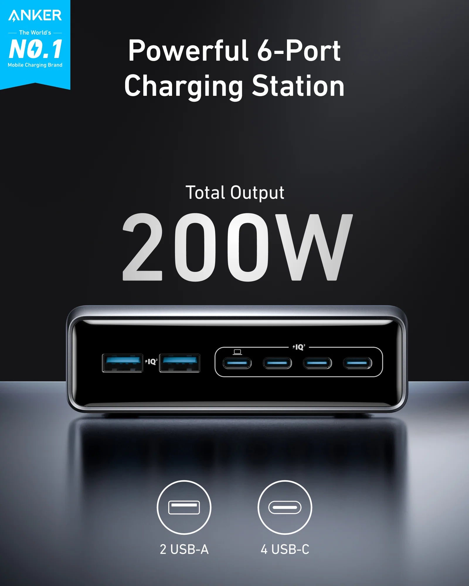 Anker PRIME Charger Supercharged Multi-Port Desktop Charging Station 200W (ANKER) ORG