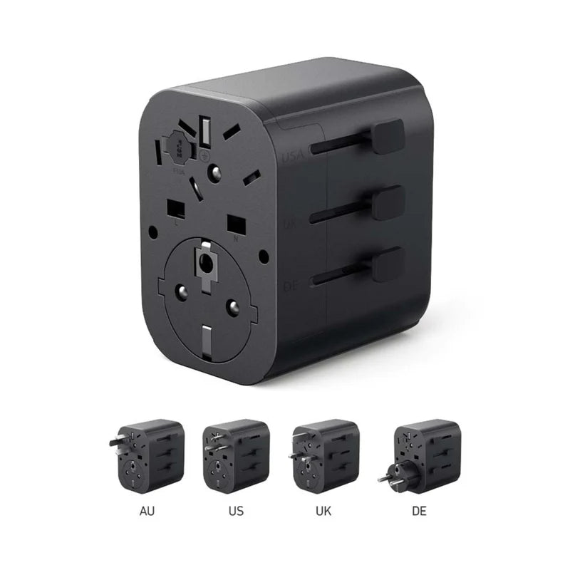 Anker 312 PowerExtend 4 in 1 (30W) Wall Charger with Travel Plug, 1-Ports USB-C, 2-Ports USB-A, Wall Plug, Outlet Extender - Black