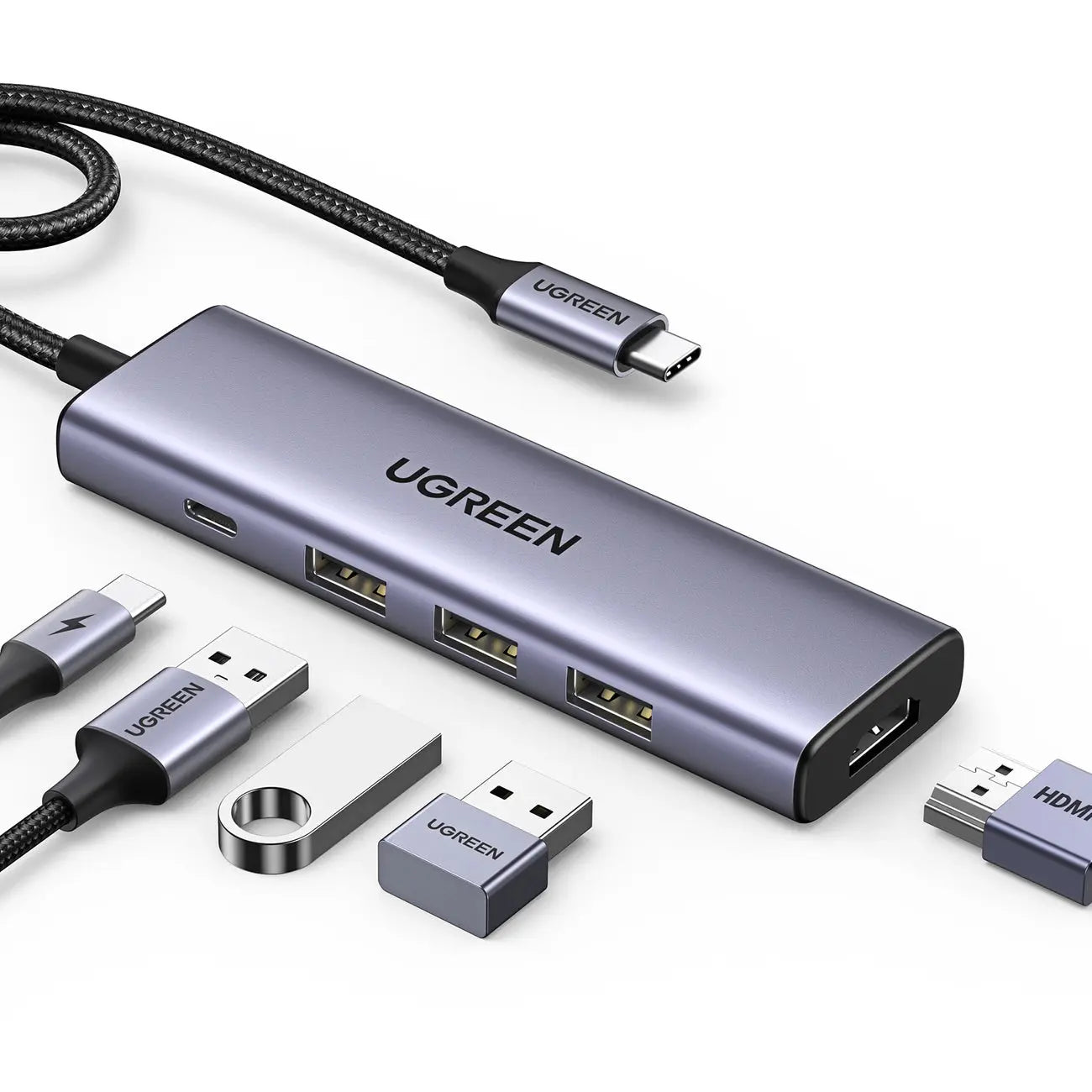 Ugreen Multifunctional HUB 5in1 USB-C - HDMI 1.4 / 3 x USB-A / USB-C PD 100W CM511 - Grey UGREEN