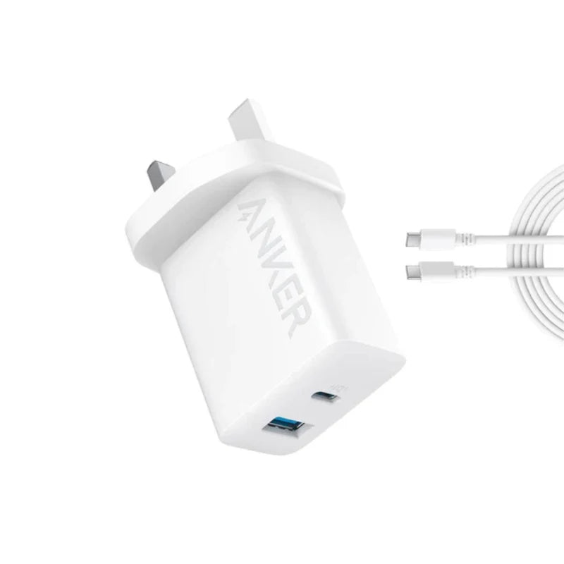 Anker (20W) Dual Port High Speed Charger With 5ft 1.5m USB-C Cable - White