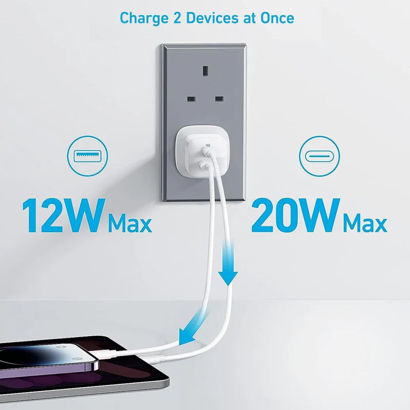 Anker 323 Charger 33W with 310 USB-C TO Lightning Cable (33W, 3ft) - White