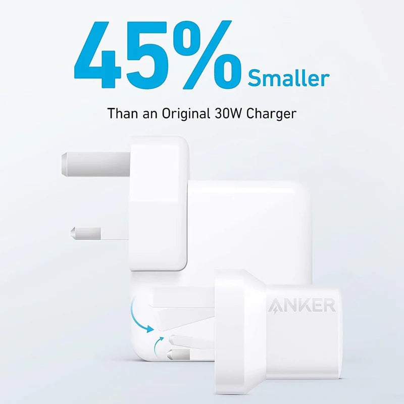 شاحن Anker 323 بقوة 33 وات مع كابل 310 USB-C TO Lightning (33 وات، 3 أقدام) - أبيض 