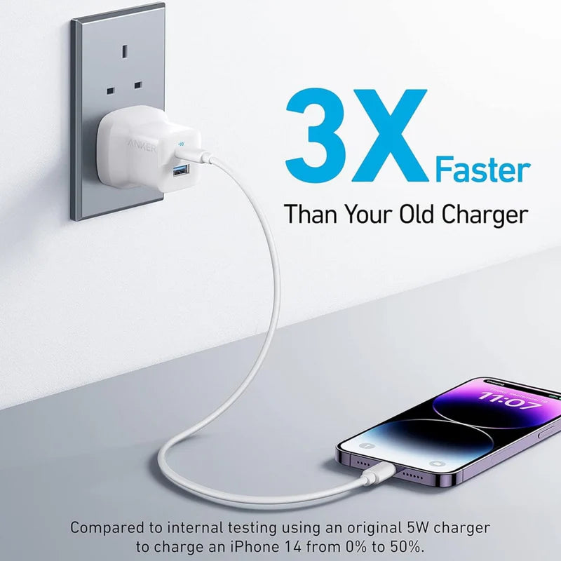 شاحن Anker 323 بقوة 33 وات مع كابل 310 USB-C TO Lightning (33 وات، 3 أقدام) - أبيض 