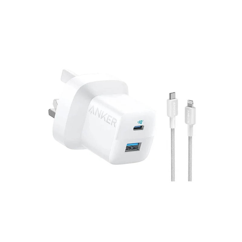 شاحن Anker 323 بقوة 33 وات مع كابل 310 USB-C TO Lightning (33 وات، 3 أقدام) - أبيض 