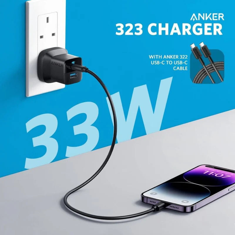 Anker 323 Charger (33W) with USB C to USB C Cable 1m - Black