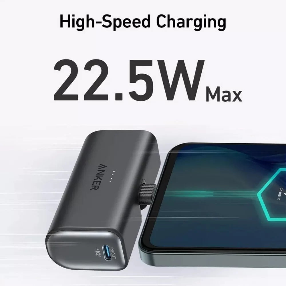 Anker Nano Power Bank (12W) Fast Charging , 5000mAh With Built-In Lightning Foldable Connector - Black