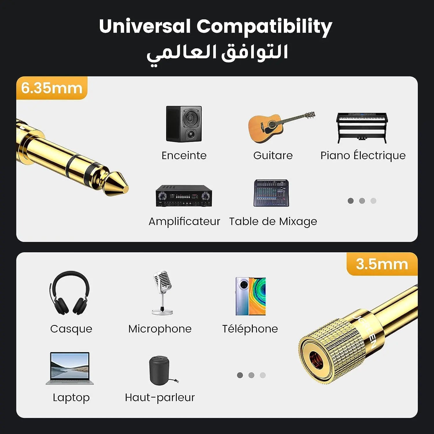 Ugreen adapter 3.5 mm mini jack to 6.3 mm jack adapter - Gold