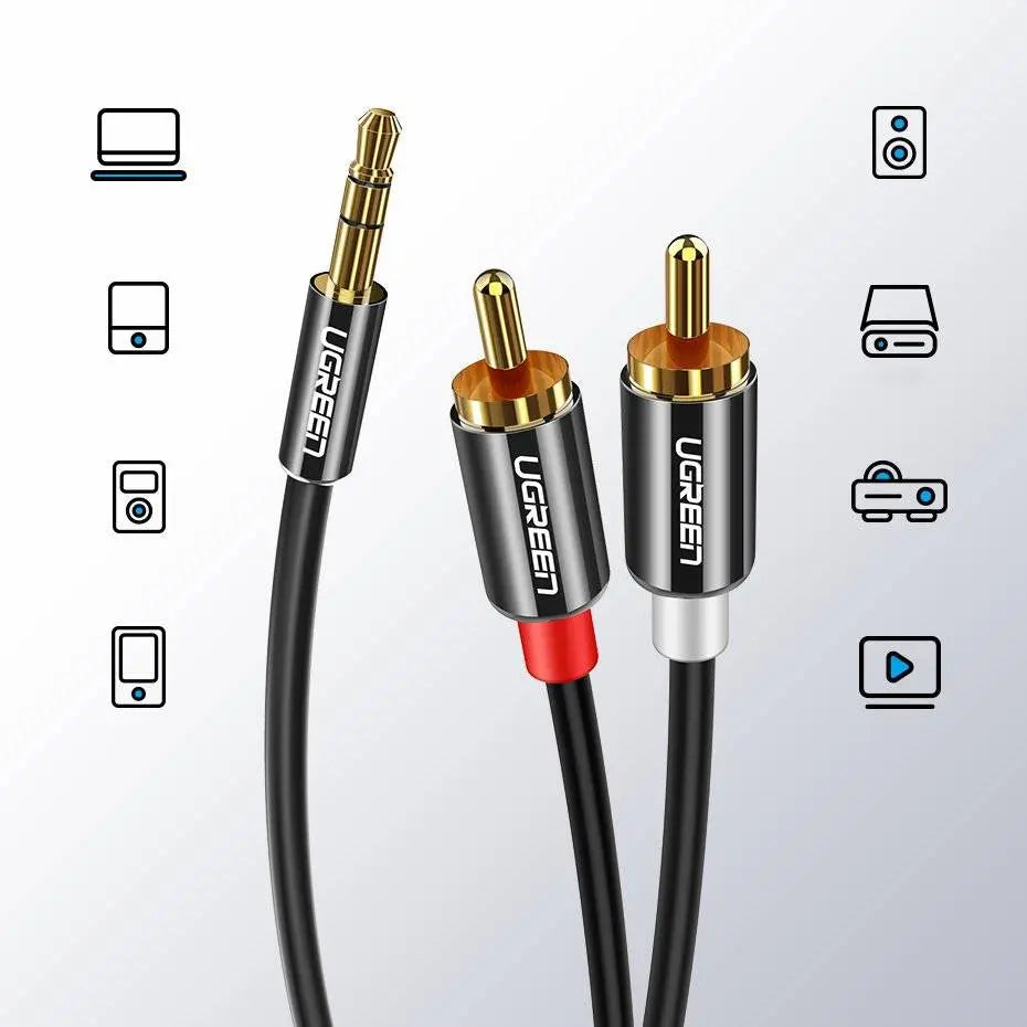 UGREEN AV116 2xRCA Male to 3.5mm Male Audio Cable 2 Meters - Black