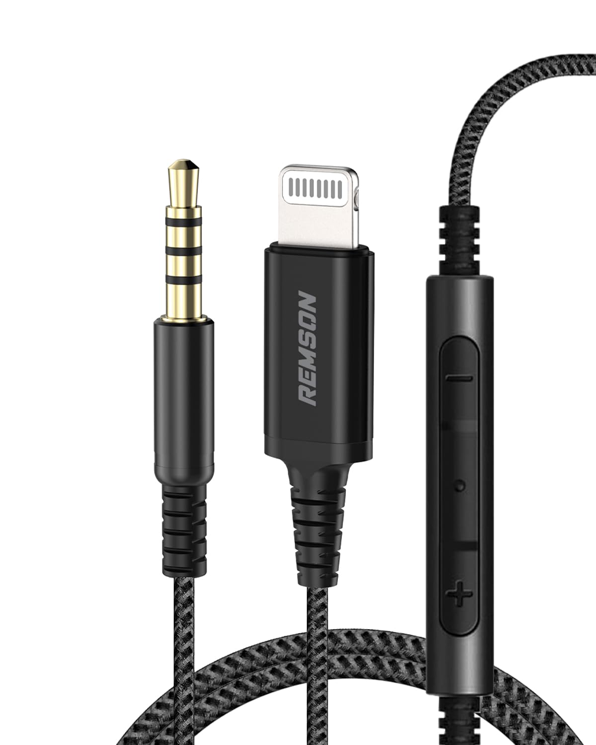 [Apple MFi Certified] Remson Lightning to 3.5 mm AUX Cable 1.2M Home Car Stereo Speaker Headphone Jack Adapter Audio Cable - Black