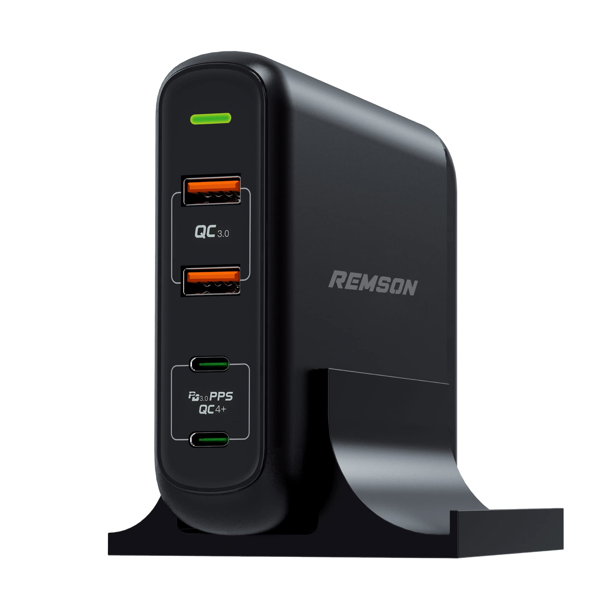 Remson 150W Turbo Power Station 4-Port Desktop Charger with Dual USB-C Charging Station - Black