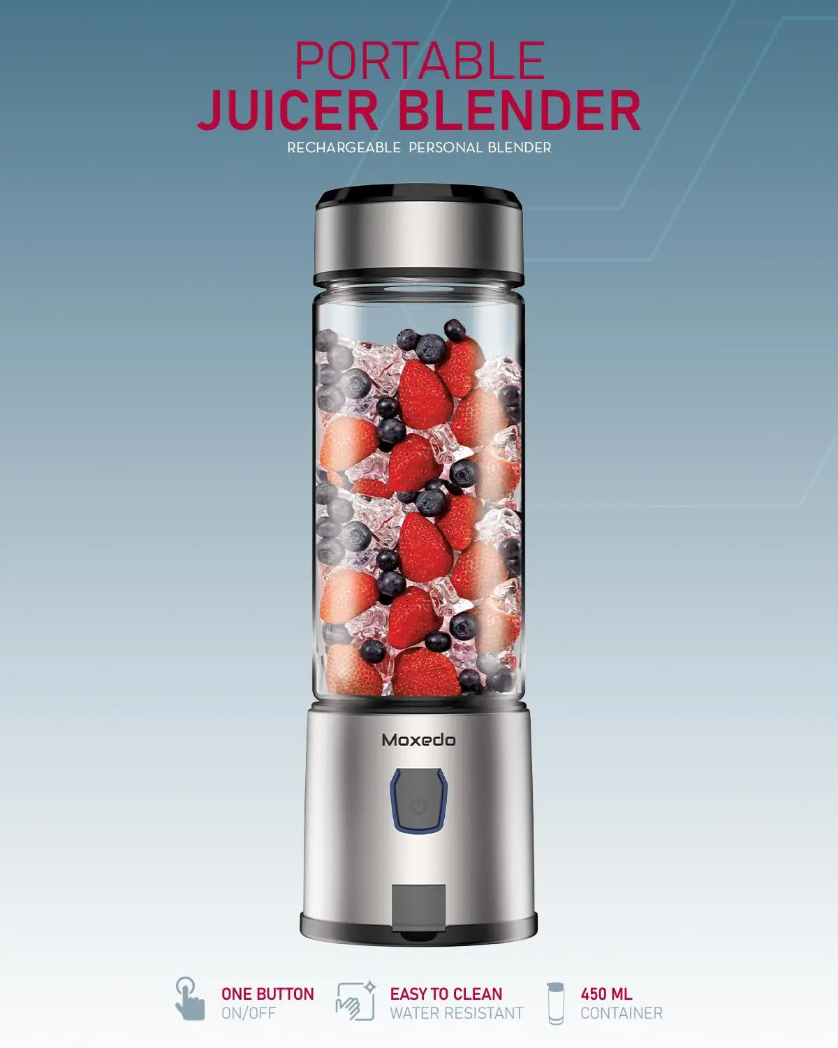 Moxedo Portable Juicer Blender USB Rechargeable 6 Stainless Steel Blades 15oz BPA Free Handheld Personal Mini Blender for Shake and Smoothies - Black