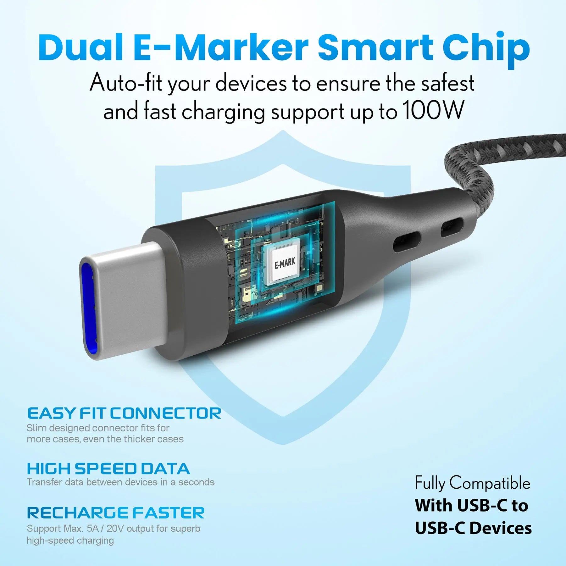 USB-C to USB-C Remson Rapid-Link USB Type C Nylon Braided Cable Fast Charge & Data Sync