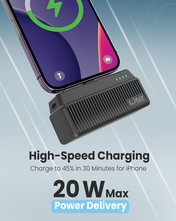 Moxedo Lite Mini-Pocket Power Bank 20W Fast Charging Power Delivery with Lightning Connector and Foldable Phone Stand Compatible for iPhone 14/13 Pro ,12/12 Pro, XR, X, Air pods Pro