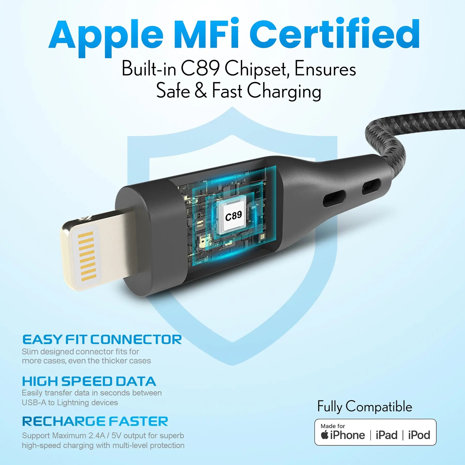 【Apple MFi Certified】Remson Rapid-Link Nylon Braided Cable USB-A to Lightning Cable PD Fast Charge & Data Sync