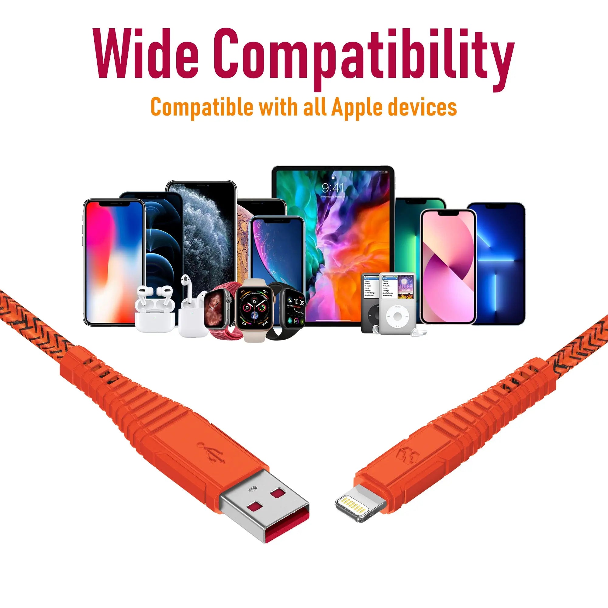 Moxedo Velox Nylon USB-A To Lightning Fast Charge & Data Sync Braided Cable 2m - Orange