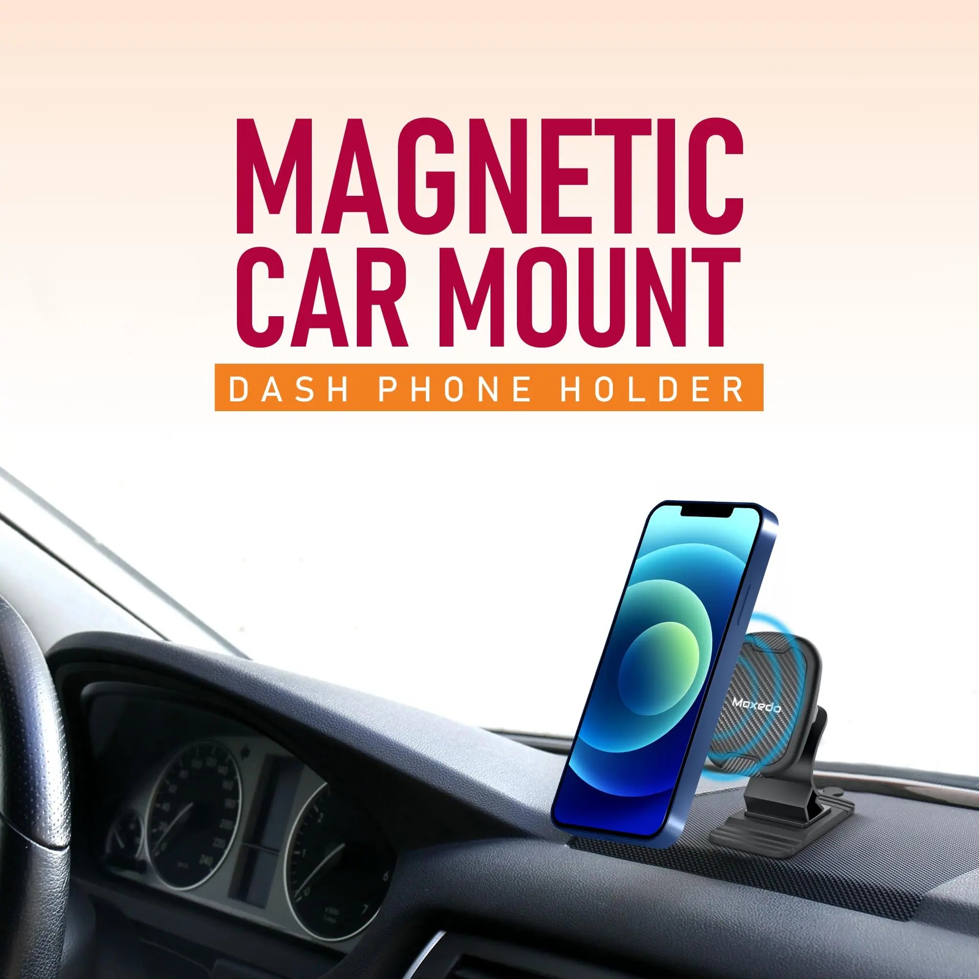 Moxedo Magnetic Car Mount Dash Phone Holder 360° Rotation One Hand Operation