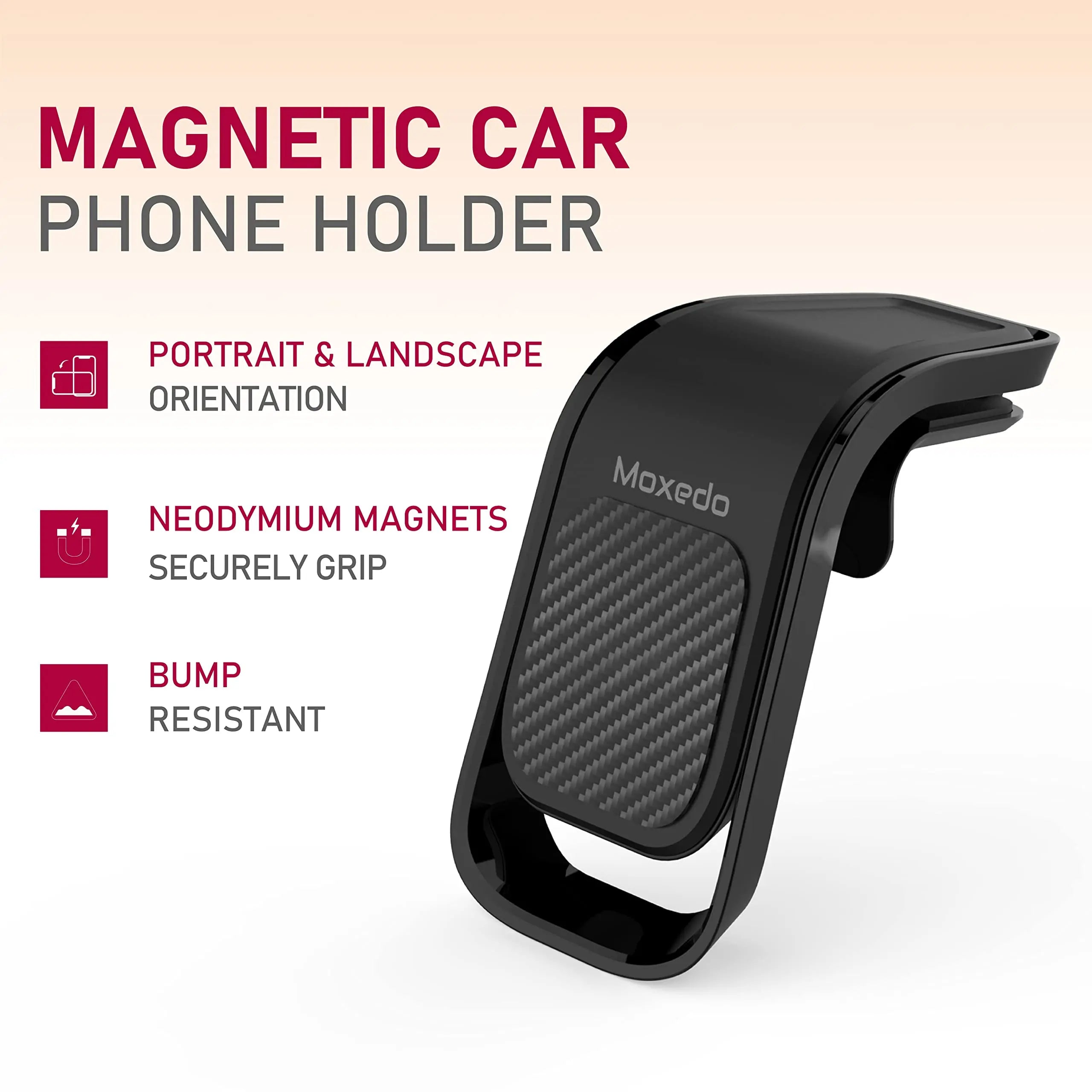 Moxedo Magnetic Air Vent Car Phone Holder L-Type Clip with Adhesive Metal Plates