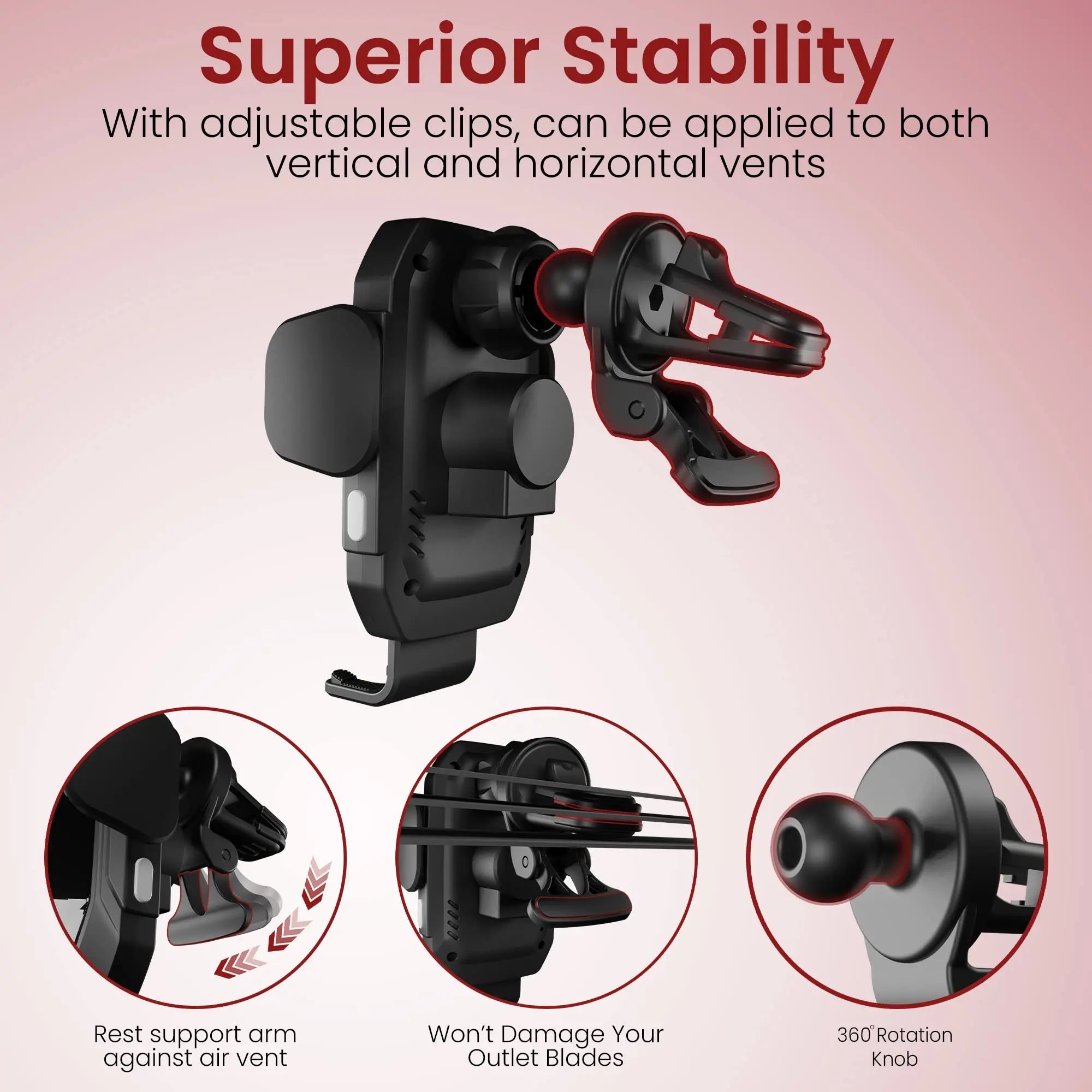 Moxedo 15W Wireless Phone Holder with Car Charger Qi Auto Sensor Windshield/Dashboard/Air Vent