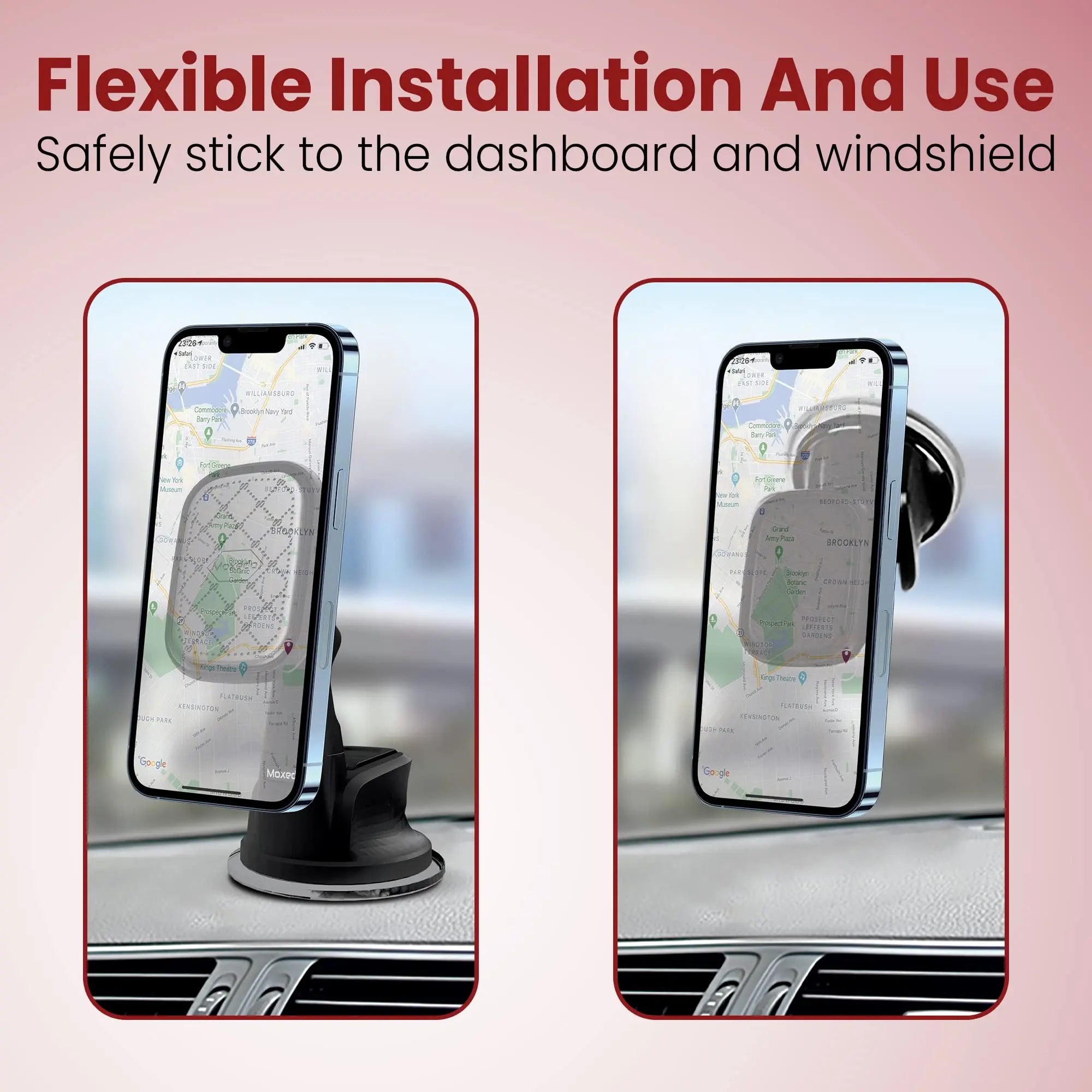 Moxedo Magnetic Car Mount Dashboard Phone Holder Suction Base Adjustable 360 Degree Rotation