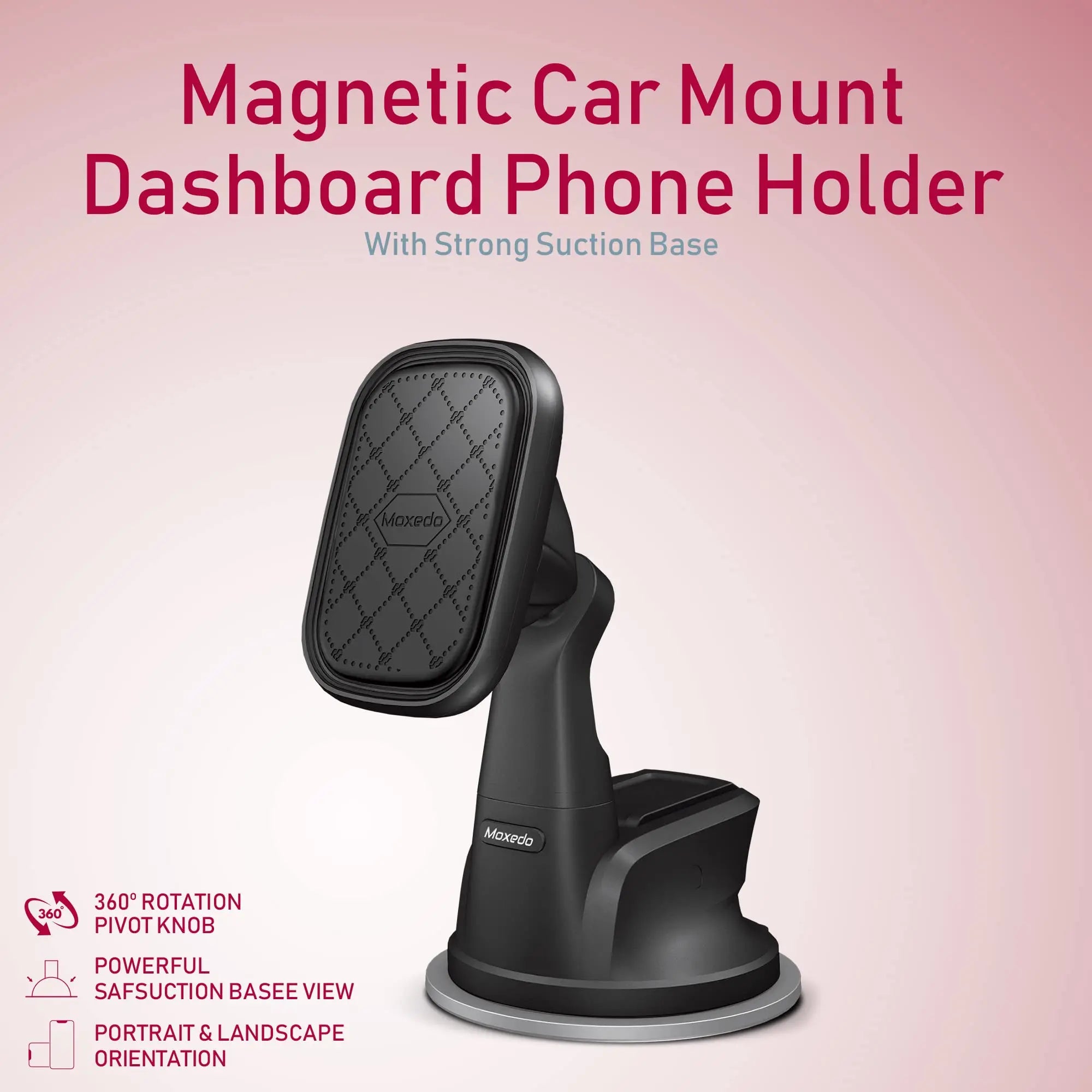 Moxedo Magnetic Car Mount Dashboard Phone Holder Suction Base Adjustable 360 Degree Rotation