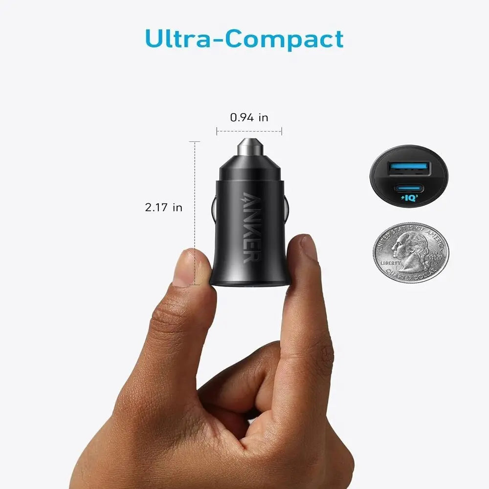 Anker Car Charger (30W, 2 Ports) Ultra-Compact Dual Port - Black