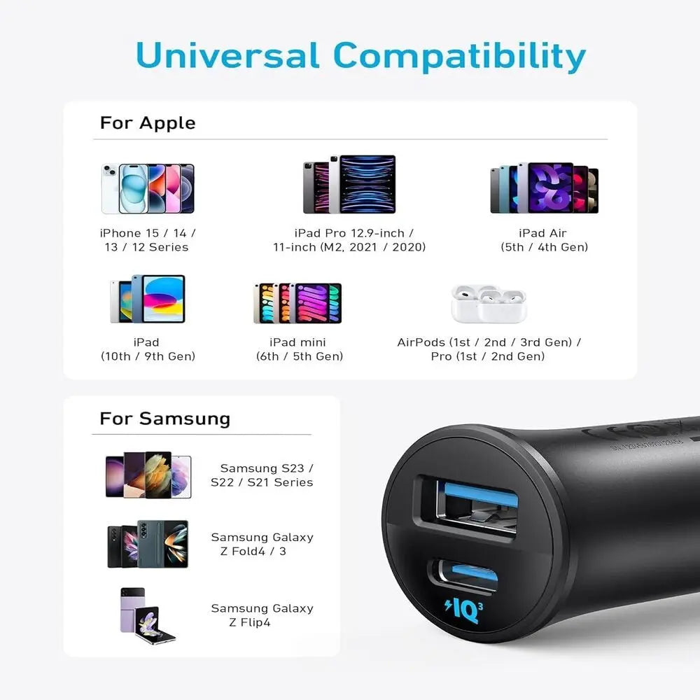 Anker Car Charger (30W, 2 Ports) Ultra-Compact Dual Port - Black