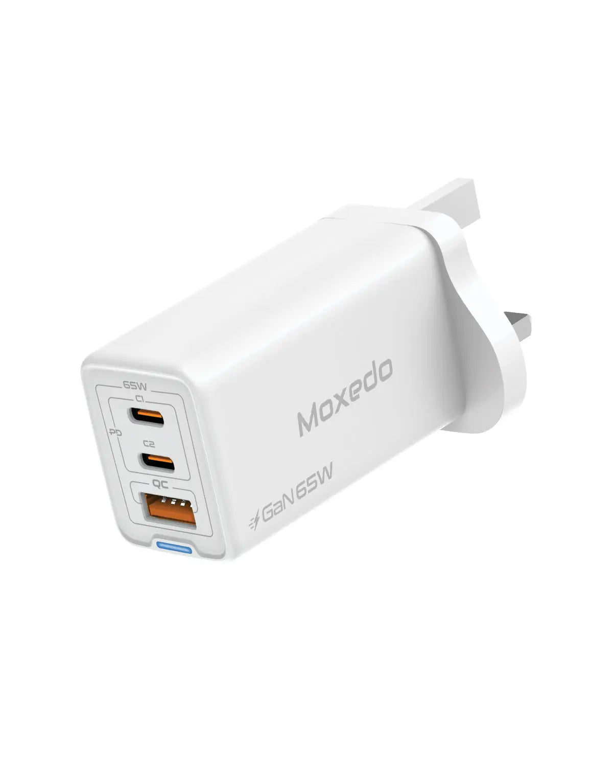 Moxedo Volton Pro PD GaN Charger 65W PD 3.0 with Dual USB-C/1 USB-A Port Adapter Wall Charger for iPhone, Samsung, Huawei and More Moxedo