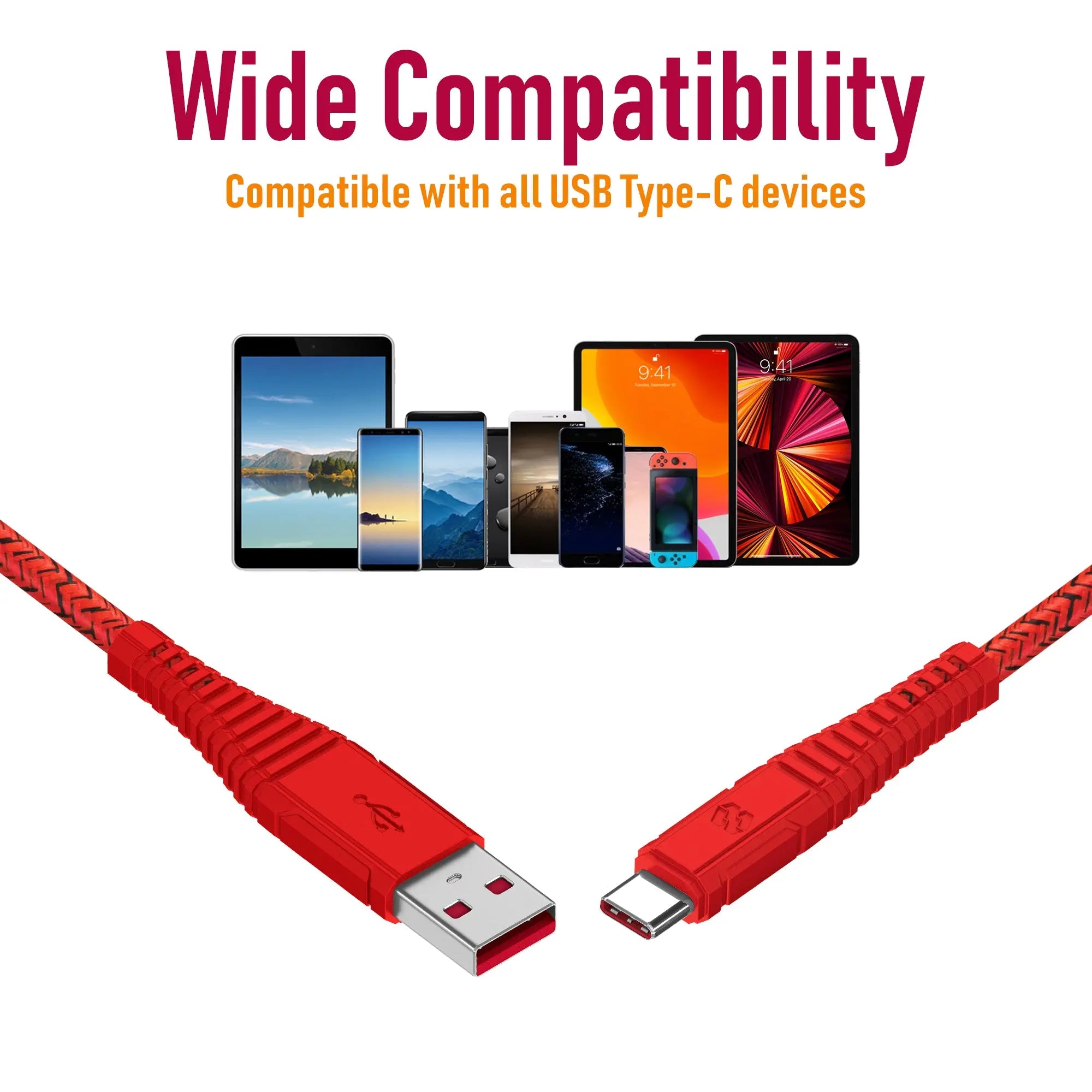 Moxedo Velox Nylon USB-A To USB-C Fast Charge & Data Sync Braided Cable 1.2m - Red