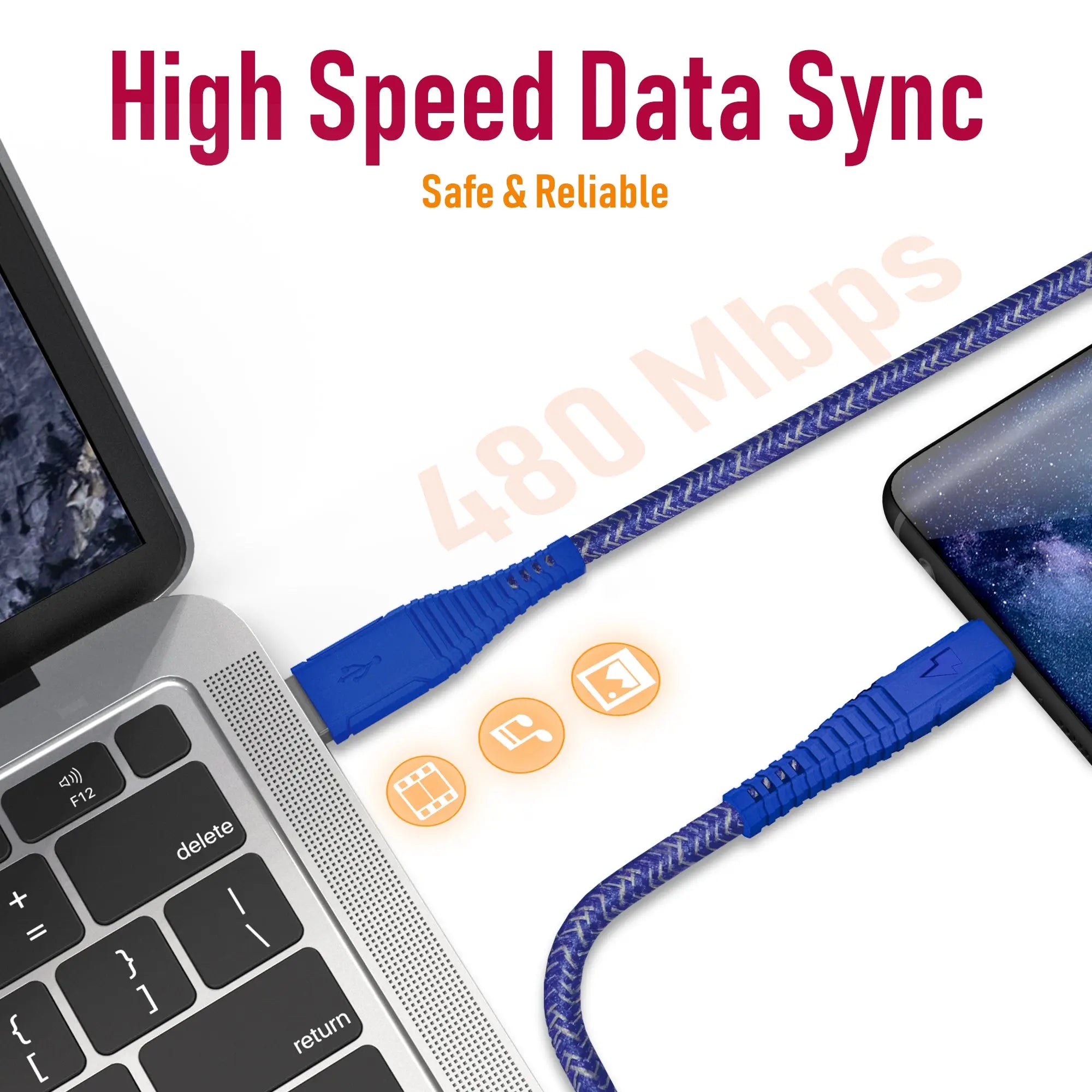 Moxedo Velox Nylon USB-A To USB-C Fast Charge & Data Sync Braided Cable 1.2m - Blue