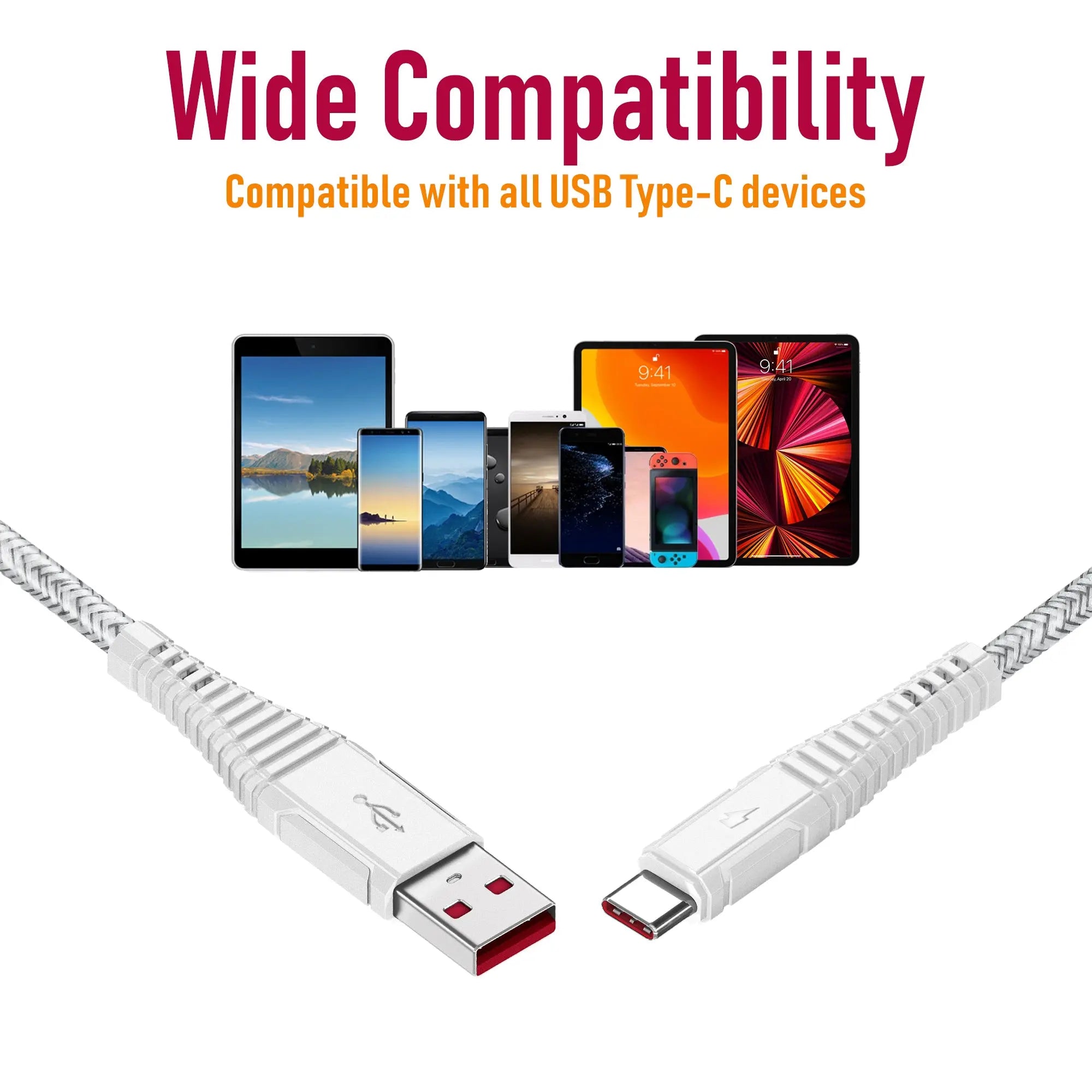 Moxedo Velox Nylon Braided Cable USB-A to USB-C Cable Fast Charge & Data Sync 2.0 - White