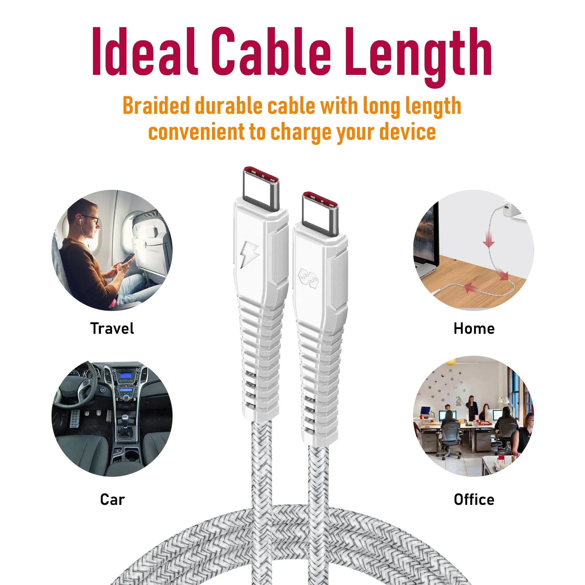 Moxedo Velox Nylon Braided Cable USB-C to USB-C Cable Fast Charge & Data Sync 1.2m - White