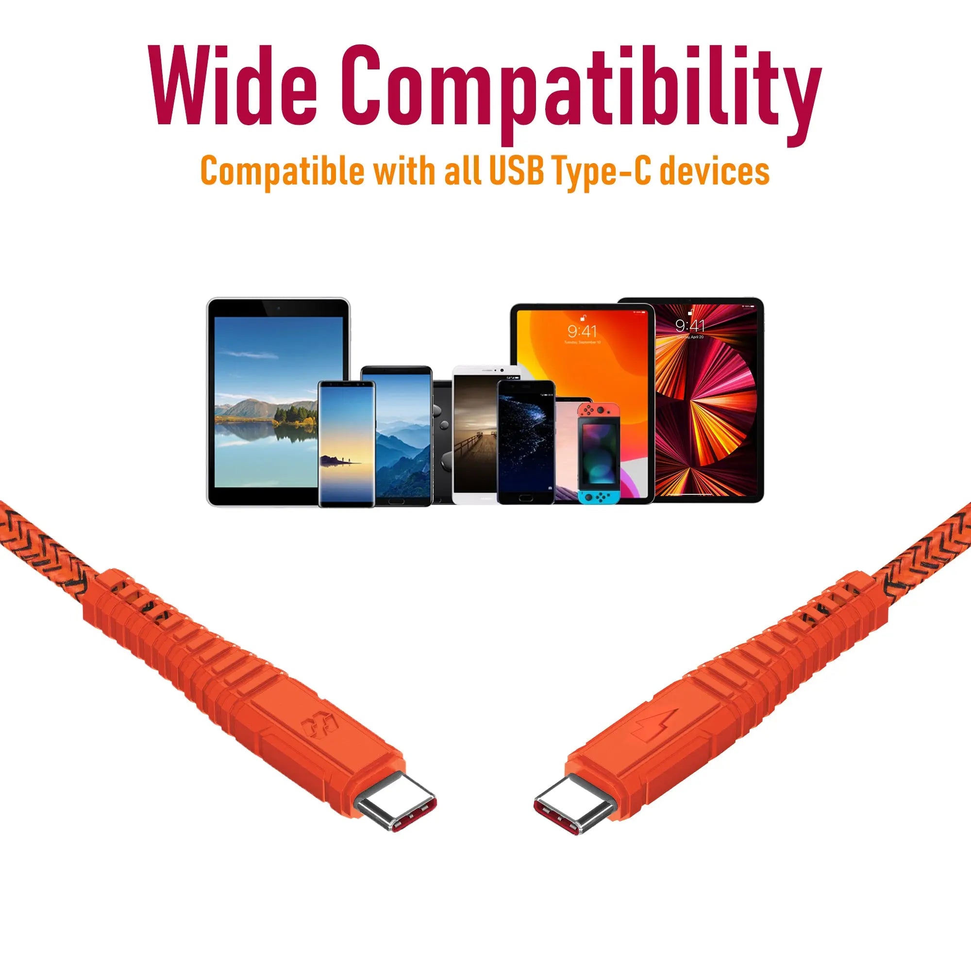 Moxedo Velox Nylon Braided Cable USB-C to USB-C Cable Fast Charge & Data Sync 3.0m - Orange