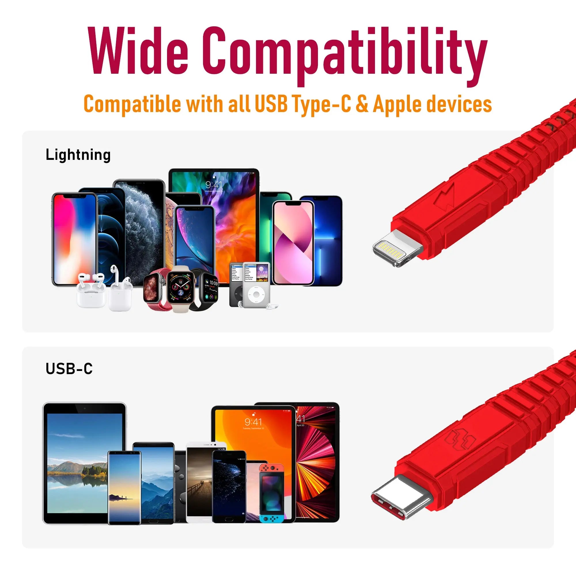 Moxedo Velox Nylon USB-C to Lightning Fast Charge & Data Sync Braided Cable 1.2m - Red