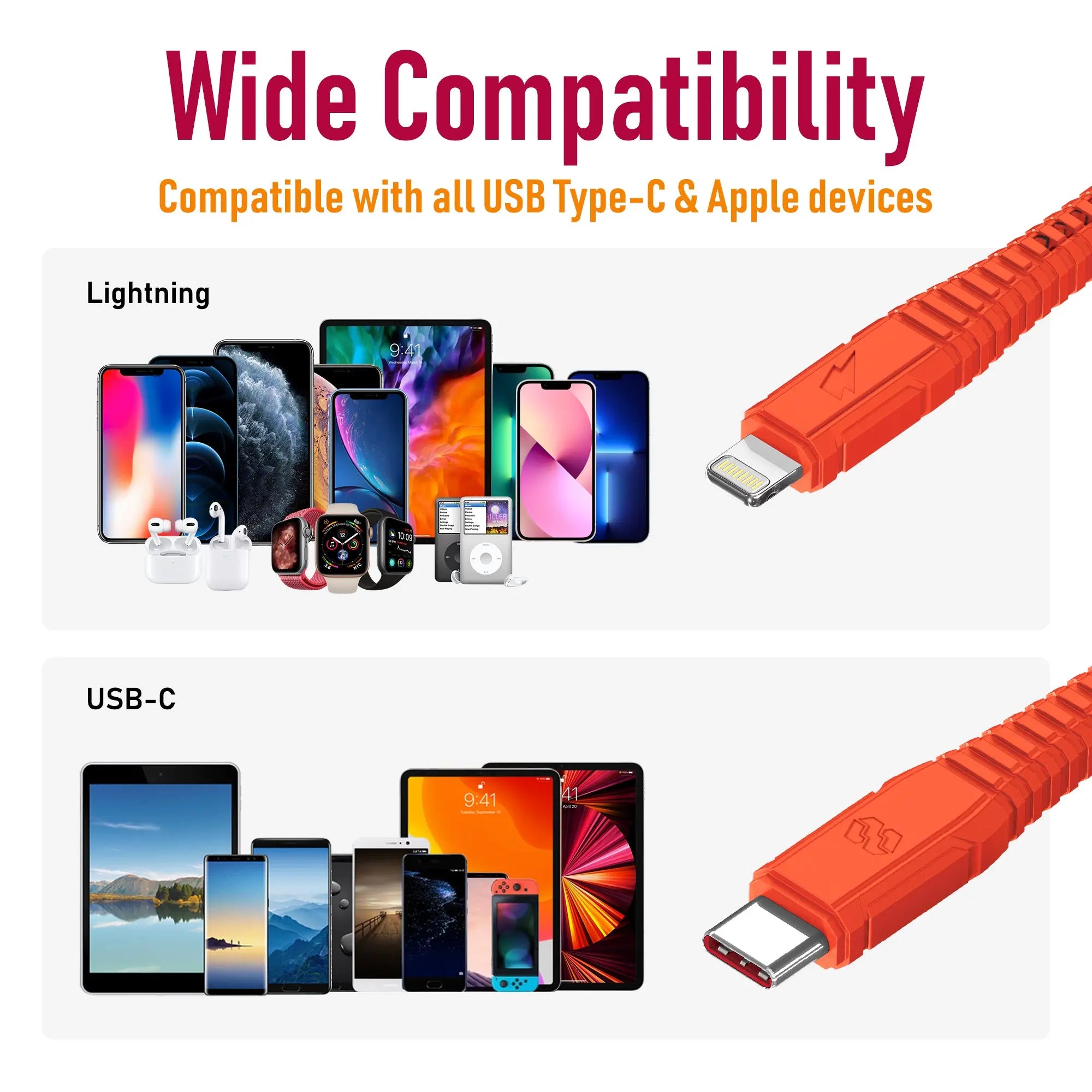 Moxedo Velox Nylon USB-C to Lightning Fast Charge & Data Sync Braided Cable 1.2m - Orange