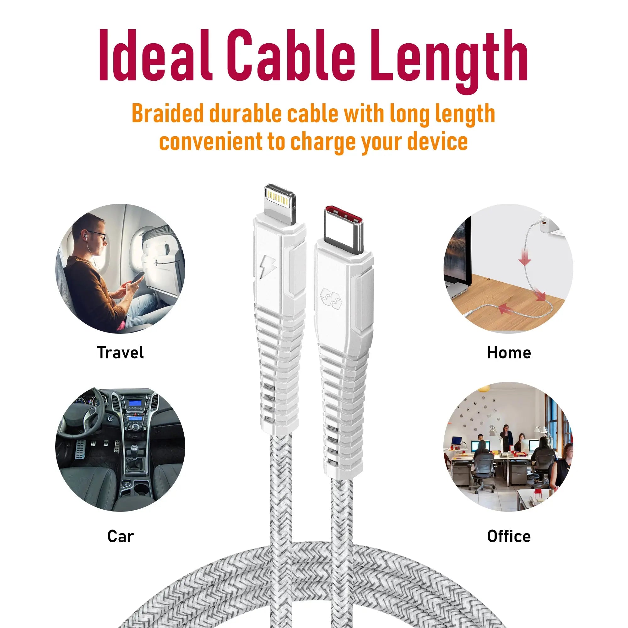 Moxedo Velox Nylon USB-C to Lightning Fast Charge & Data Sync Braided Cable 2.0m - White