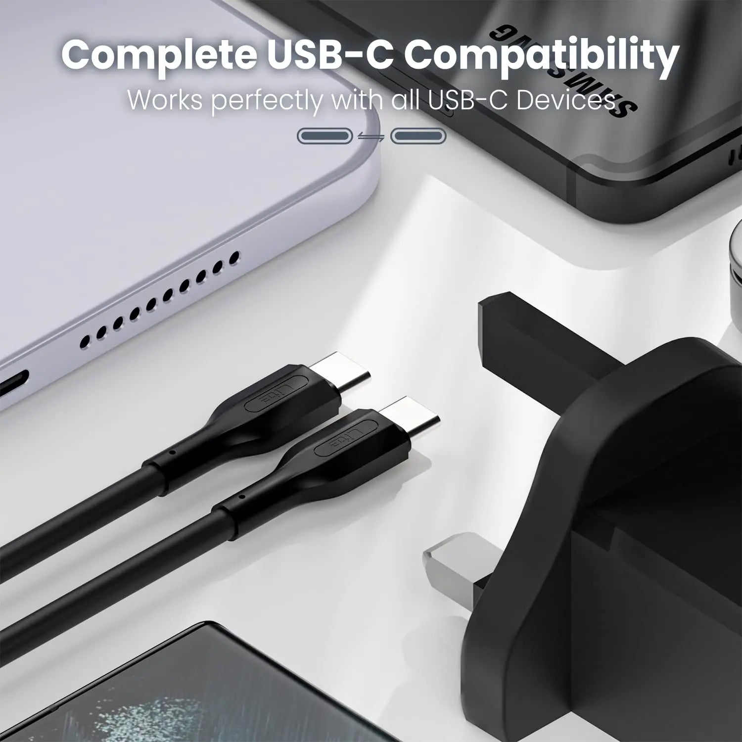 Moxedo Lite USB-C To USB-C Fast Charging Cable 1M Compatible for iPad mini 6，MacBook Pro 2021 14" 16", MacBook Air, iPad Pro 12.9", Samsung S21+, Huawei P30, (Black)