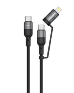 كابل شحن Moxedo 2 في 1، 60 واط، توصيل طاقة، كابل USB-C إلى USB-C/L قابل للتبديل، بطول 1.2 متر، من النايلون المضفر (أسود) 